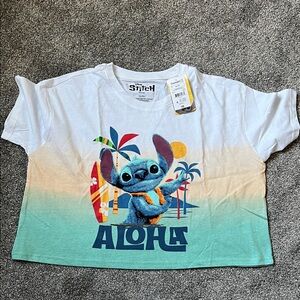 NWT - Disney White & Teal Stitch Aloha Graphic Boxey Tee